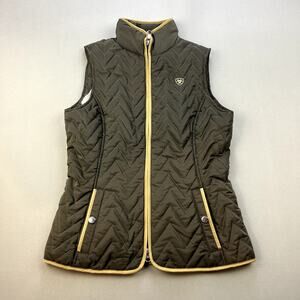 Ariat Quilted Vest in Olive with Yellow Trim